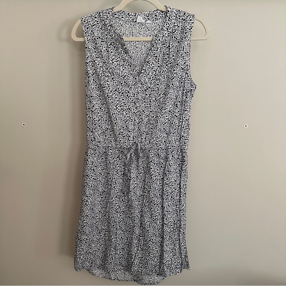 GAP Black and White Sleeveless V-Neck Midi Cinch Waist Sundress - S - Picture 1 of 5